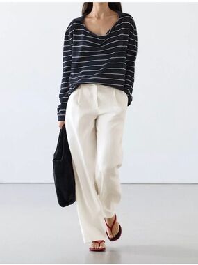 Massimo Dutti Wide-leg White Trousers Size 8